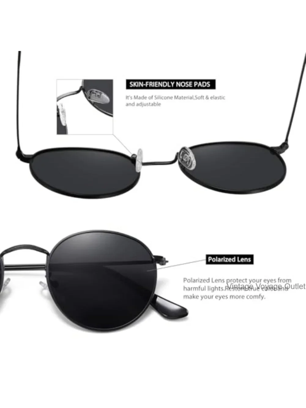 Round Polarized Sunglasses for Women Men Metal Frame UV Protection